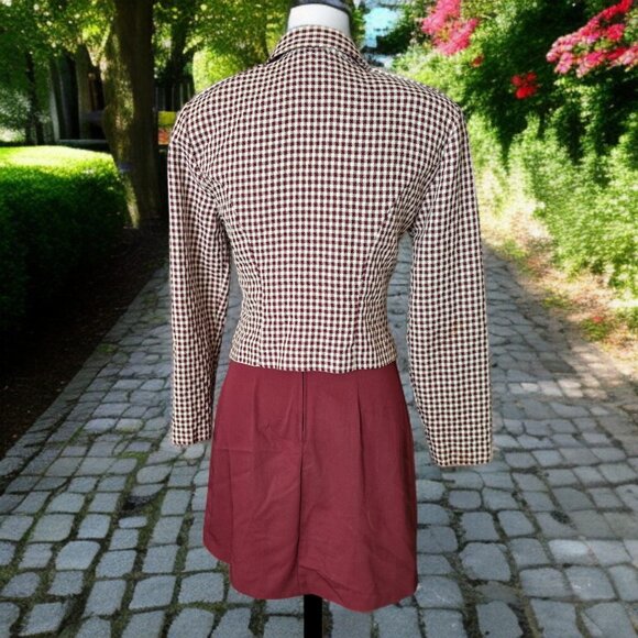 MARMIE WEST (3/4) Vintage 2Pc. Career Suit Burgundy white Gold Button Detail - Picture 5 of 10